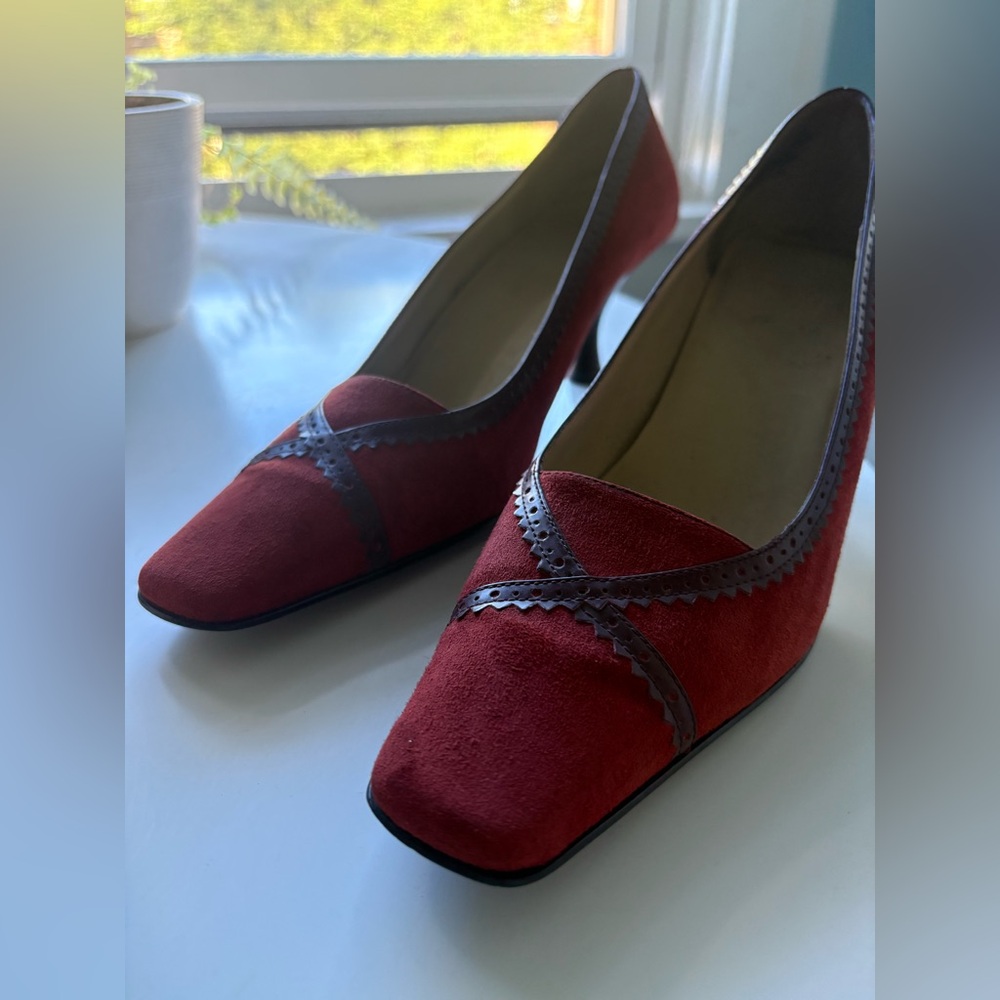 Suede Leather Detail Red Women's Pumps